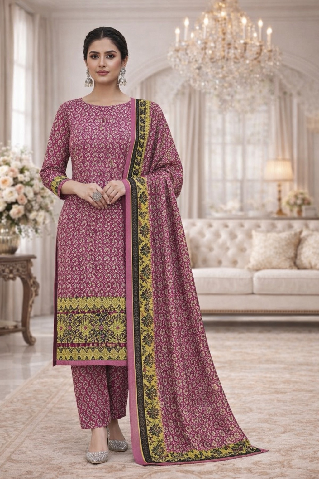 Swiss Lawn Unstitched 3 Piece Suit - A1209