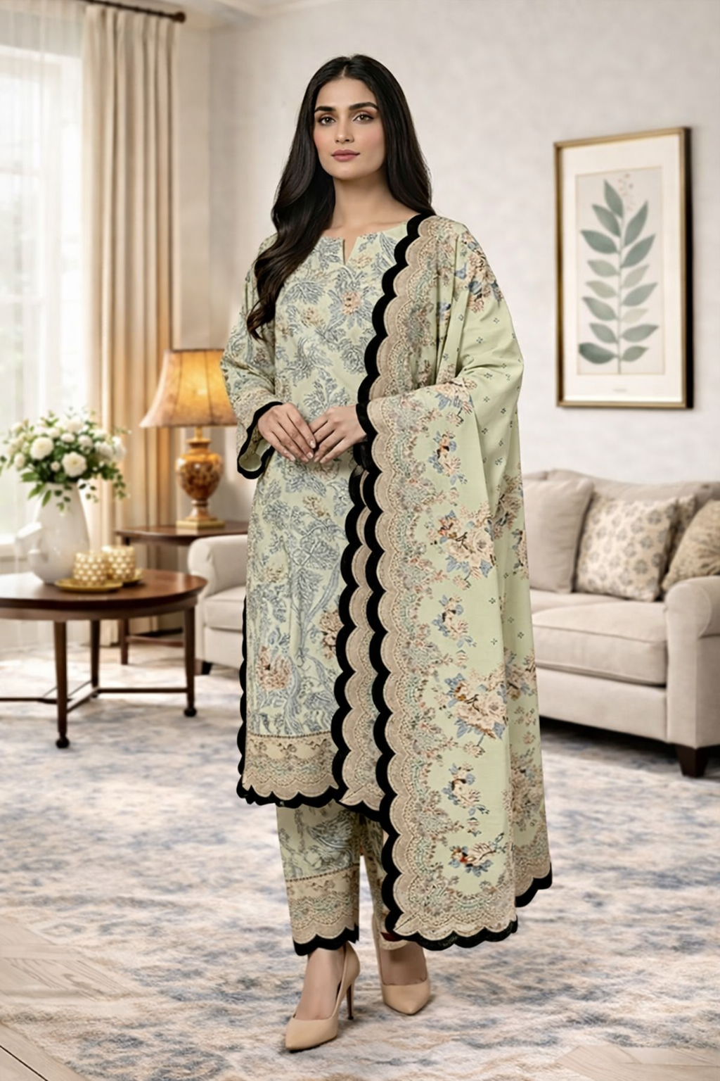 Swiss Lawn Unstitched 3 Piece Suit - A1414