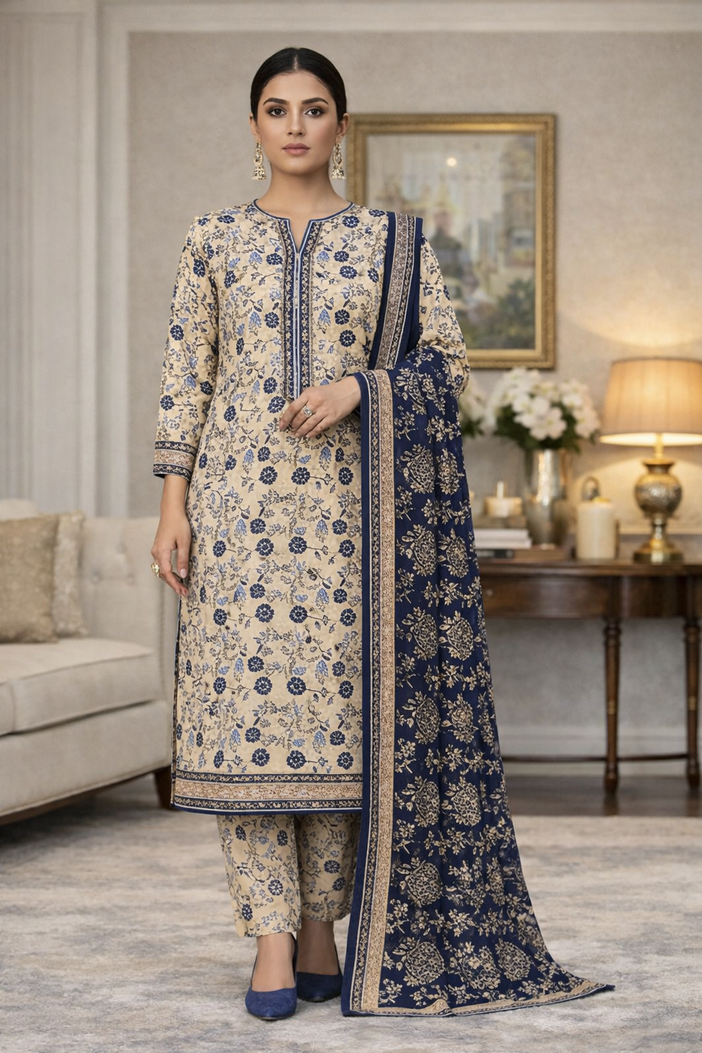 Swiss Lawn Unstitched 3 Piece Suit - A1308
