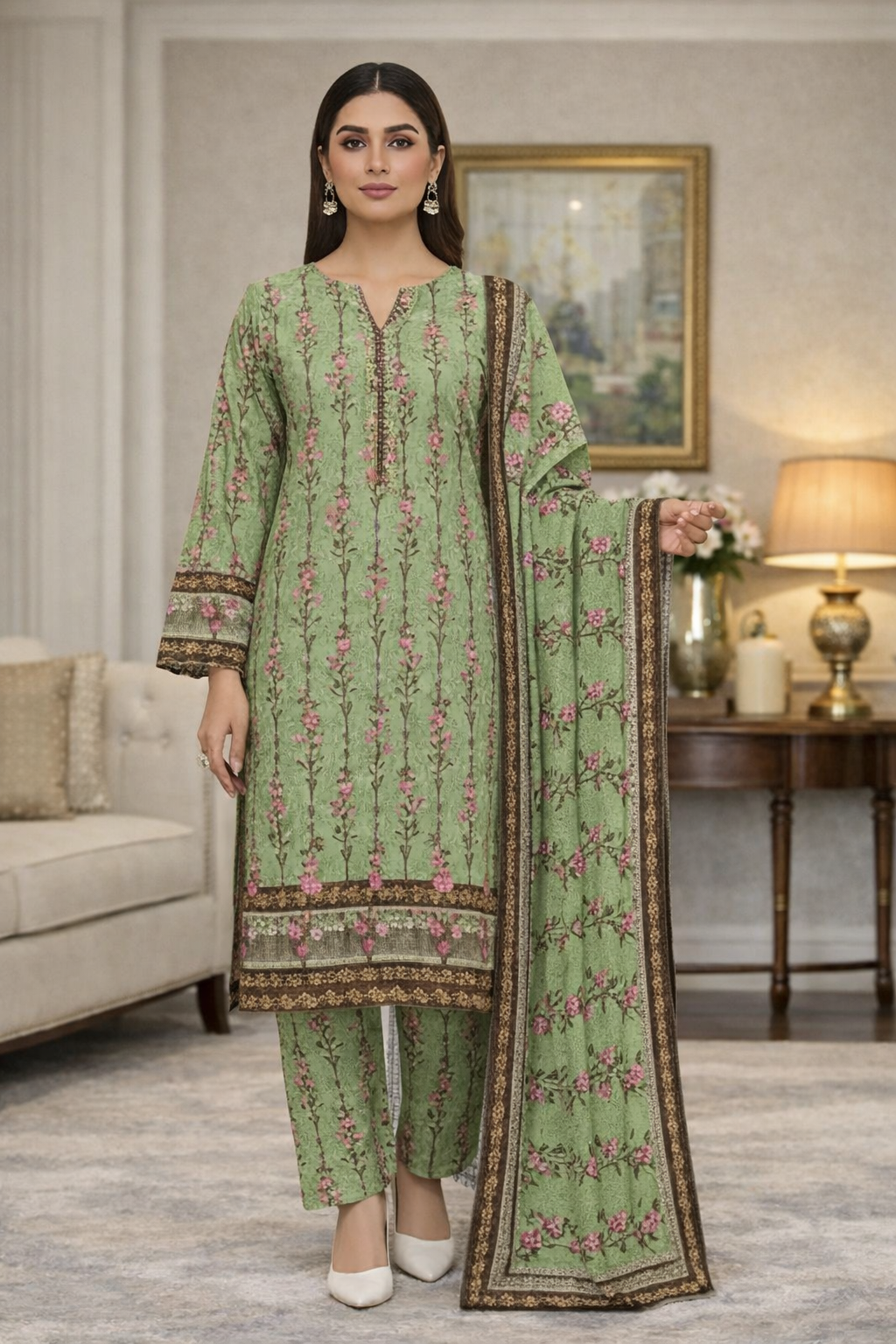 Swiss Lawn Unstitched 3 Piece Suit - A1314